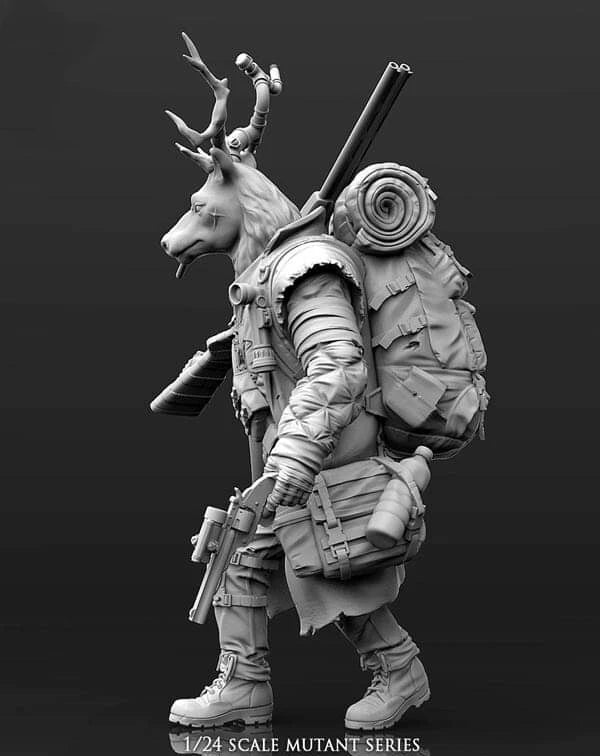 1/24 Stag Warrior with Antlers and Tactical Gear, Resin Model Figure Kit, Fantasy Theme, Unassembled and Unpainted