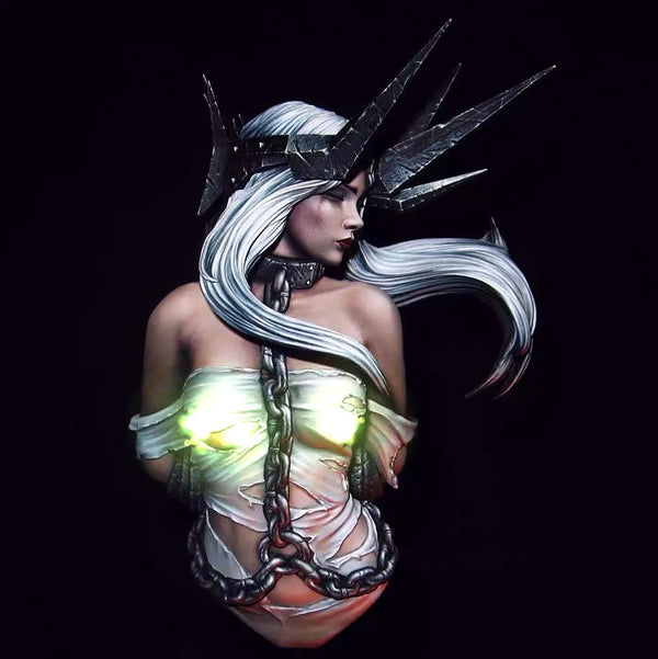 1/10 White-Haired Demon Sorceress with Horns, Resin Model Bust Kit, Fantasy Theme, Unassembled and Unpainted