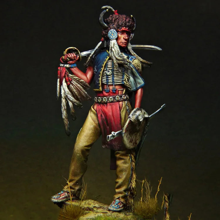 1/24 Red-Garbed Horned Barbarian with Scimitar, Resin Model Figure Kit, Fantasy Theme, Unassembled and Unpainted