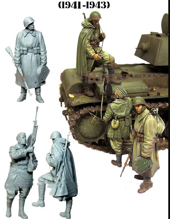 1/35 WWII Soviet Tank Crew Winter Uniforms, 3 Figures, Resin Model Figure Kit, Unassembled and Unpainted