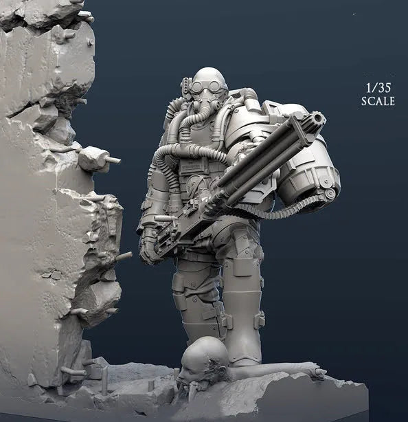1/35 Trooper with Cylindrical Armor and Shoulder Cannon, Resin Model Figure Kit, Sci-Fi Theme, Unassembled and Unpainted