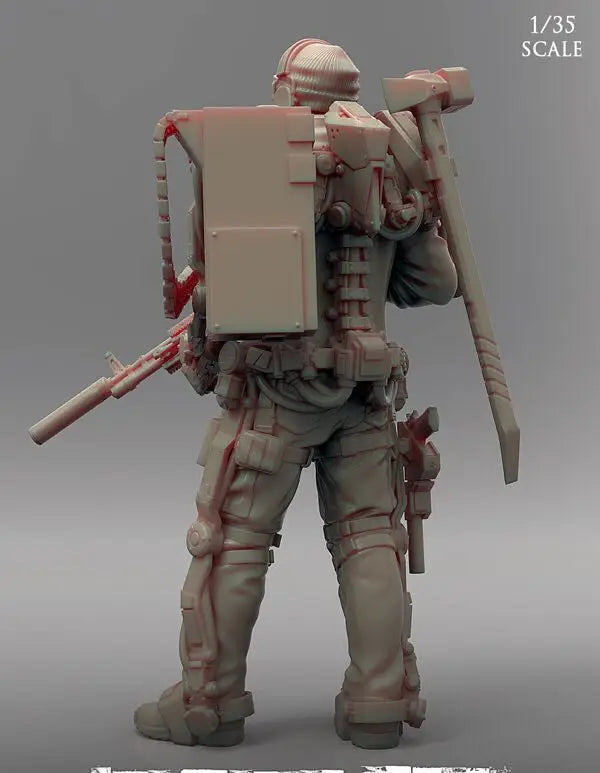 1/35 Modern Exoskeleton Combat Trooper with Equipment Backpack, Resin Model Figure Kit, Unassembled and Unpainted