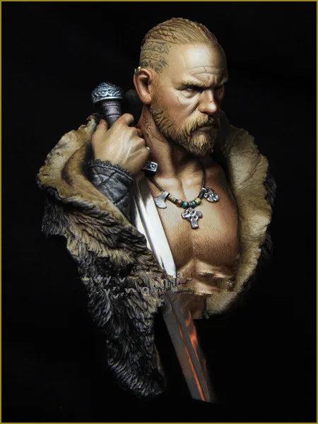 1/10 Medieval Viking Warrior with Braided Beard and Axe, Resin Model Bust Kit, Unassembled and Unpainted
