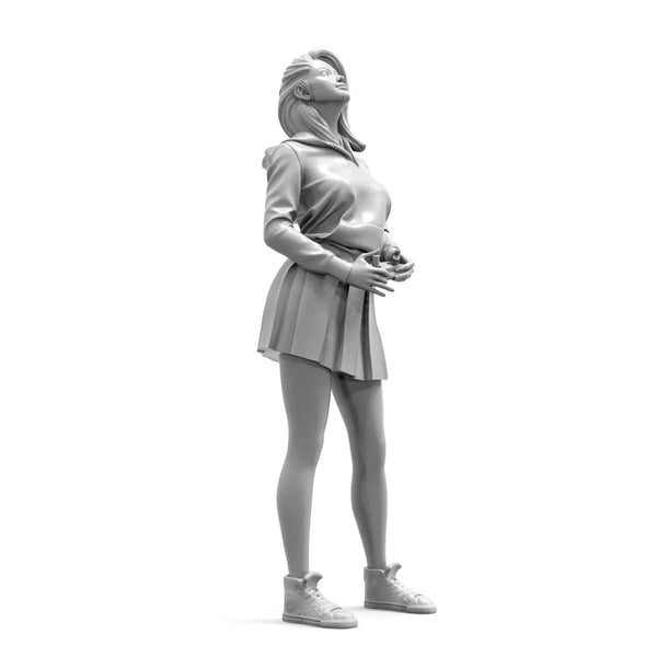 1/24 Casual Girl in Hoodie and Skirt, Resin Model Figure Kit, Anime Theme, Unassembled and Unpainted