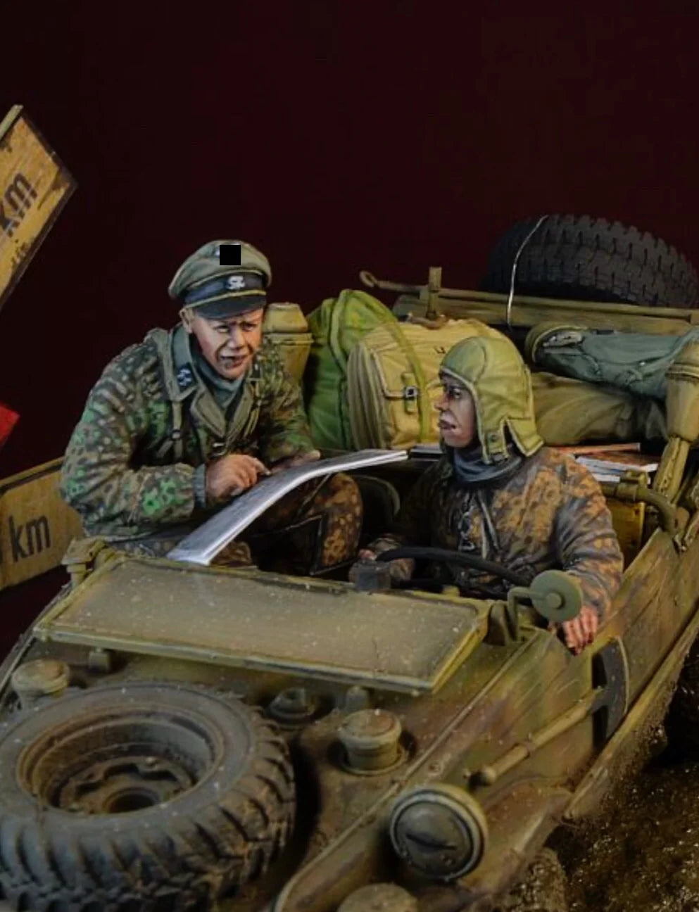 1/35 WWII German Soldiers & Kübelwagen, 6 Figures, Resin Model Figure Kit, Unassembled and Unpainted