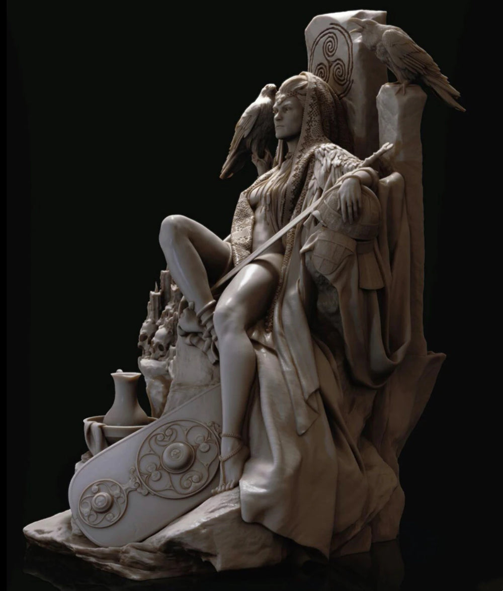 75mm Dark Sorceress with Ravens, Resin Model Figure Kit, Fantasy Theme, Unassembled and Unpainted