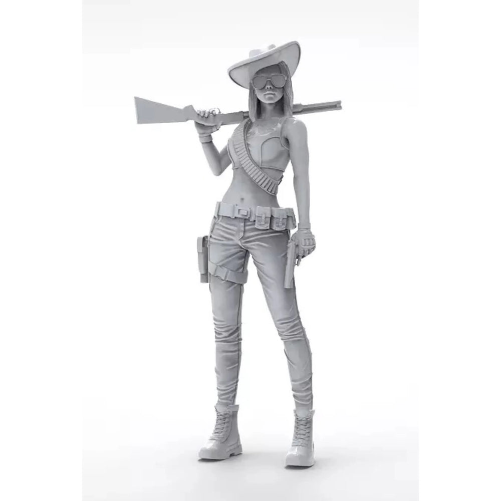 1/20 Female Soldier in Wide-Brimmed Hat with Rifle, Resin Model Figure Kit, Unassembled and Unpainted