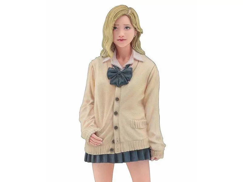 1/12 Blonde Anime Schoolgirl in Cream Cardigan, Resin Model Figure Kit, Anime Theme, Unassembled and Unpainted