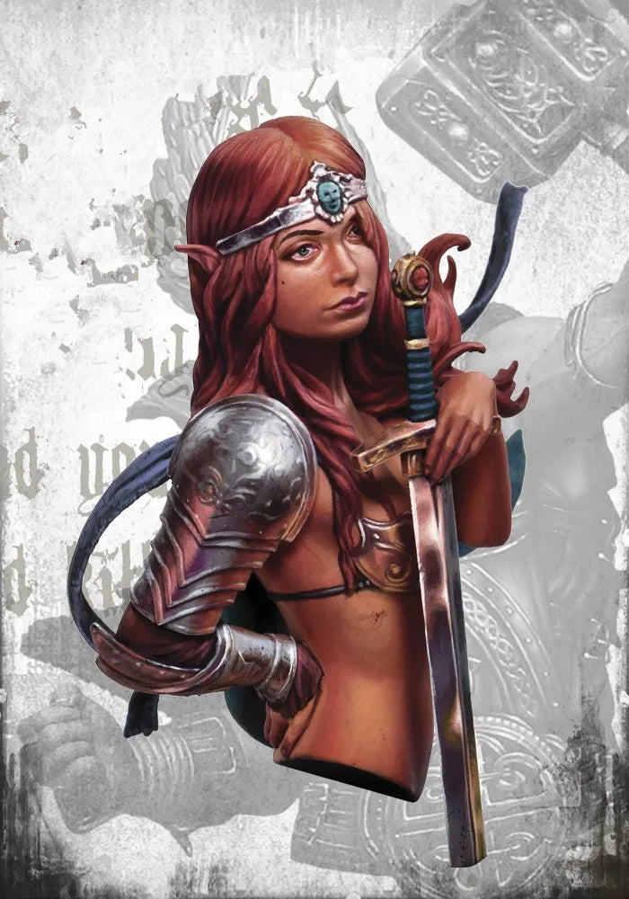 1/12 Red-Haired Sorceress with Ornate Crown and Scepter, Resin Model Bust Kit, Fantasy Theme, Unassembled and Unpainted