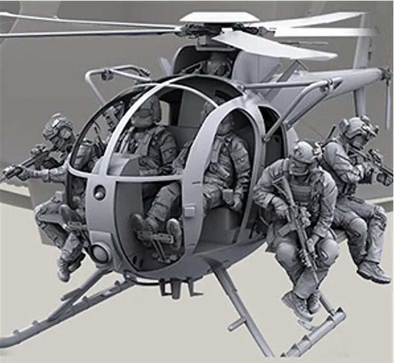 1/35 Modern Tactical Team with Utility Helicopter, 9 Figures, Resin Model Figure Kit, Unassembled and Unpainted