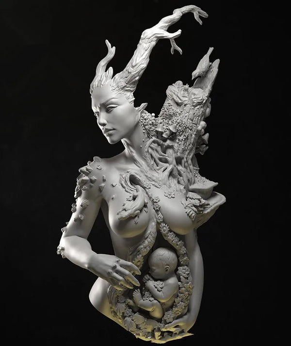 1/10 Horned Female, Resin Model Bust Kit, Fantasy Theme, Unassembled and Unpainted