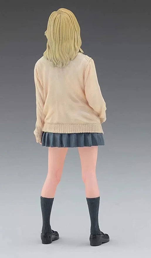 1/12 Blonde Anime Schoolgirl in Cream Cardigan, Resin Model Figure Kit, Anime Theme, Unassembled and Unpainted