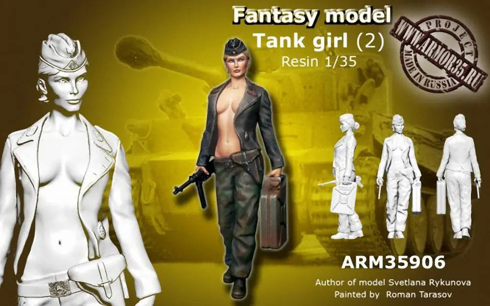 1/35 Tank Girl, 2 Figures, Resin Model Figure Kit, Fantasy Theme, Unassembled and Unpainted