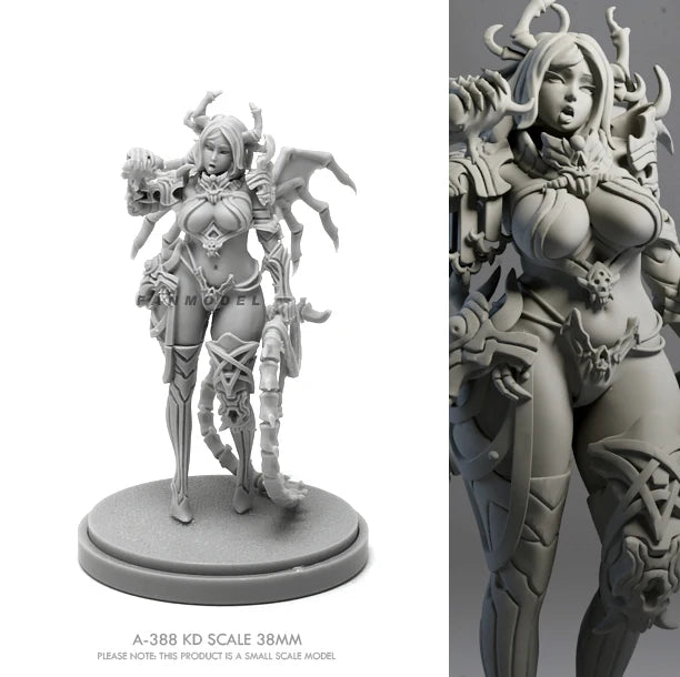38mm Demon Sorceress with Curved Horns, Resin Model Figure Kit, Fantasy Theme, Unassembled and Unpainted