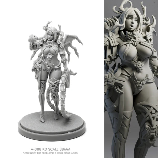 38mm Demon Sorceress with Curved Horns, Resin Model Figure Kit, Fantasy Theme, Unassembled and Unpainted