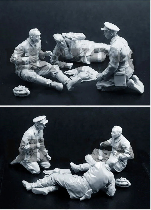 1/35 WWII German Infantry Sheltering at Ammunition, 3 Figures, Resin Model Figure Kit, Unassembled and Unpainted