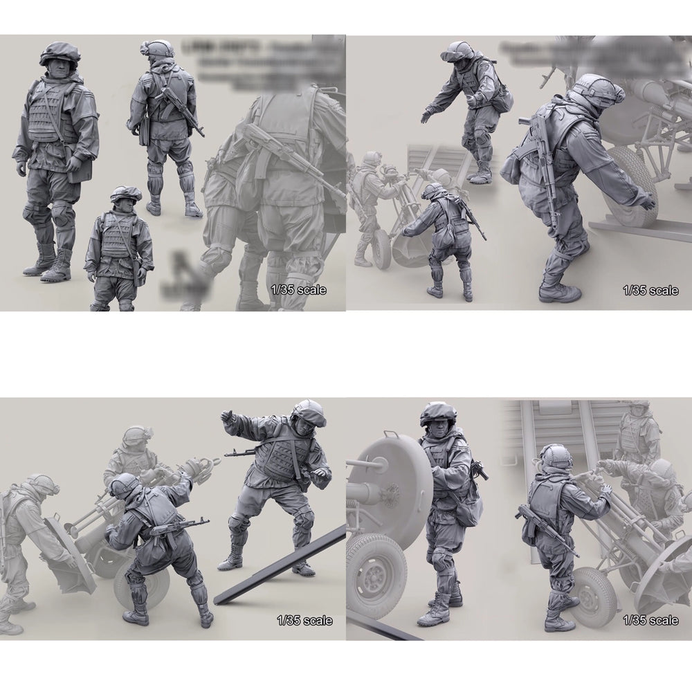 1/35 Modern Infantry Squad with Towed Recoilless Rifle, 7 Figures, Resin Model Figure Kit, Unassembled and Unpainted