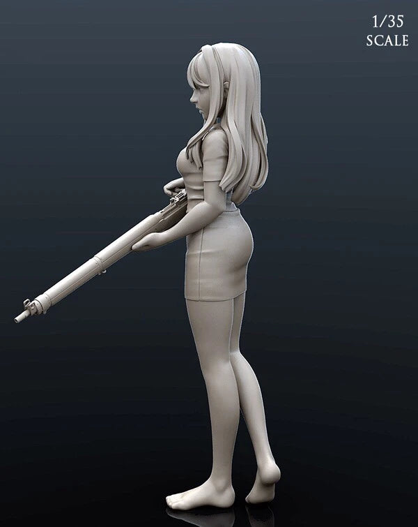 1/35 Female Character with Rifle, Resin Model Figure Kit, Anime Theme, Unassembled and Unpainted