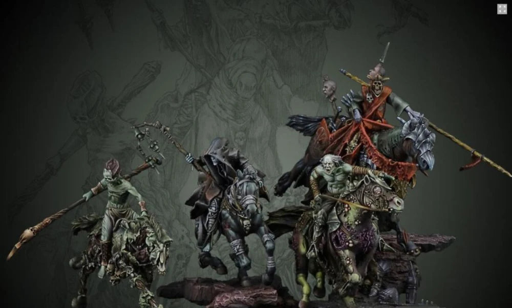 1/32 Medieval Dark Fantasy Mounted Warriors on Demonic Beasts, 4 Figures, Resin Model Figure Kit, Unassembled and Unpainted