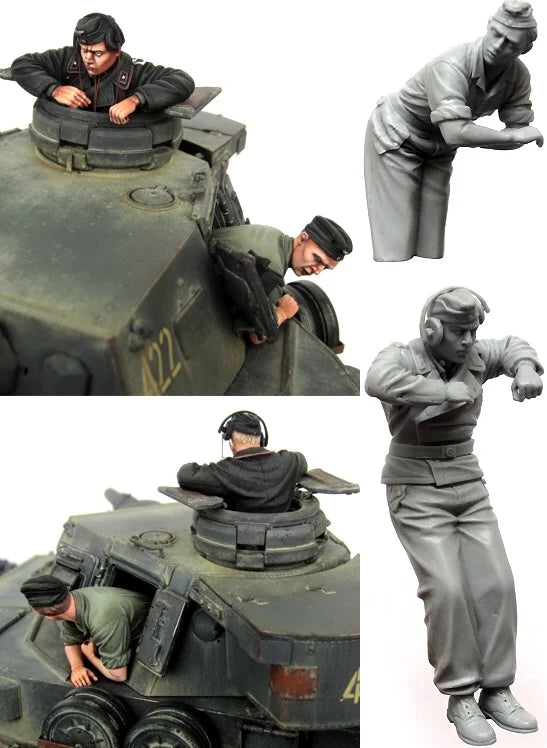 1/35 WWII Tank Crew with Armored Vehicle, 4 Figures, Resin Model Figure Kit, Unassembled and Unpainted