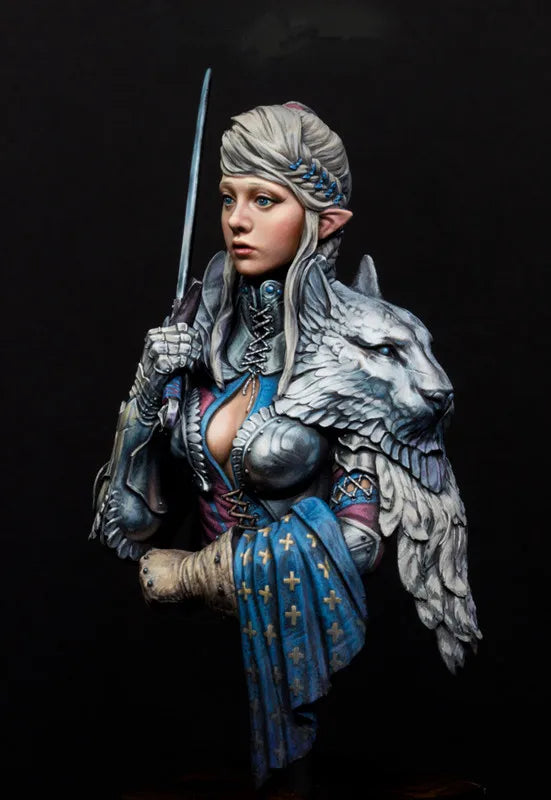 1/10 Medieval Elven Warrior with Scaled Armor and Greatsword, Resin Model Bust Kit, Unassembled and Unpainted