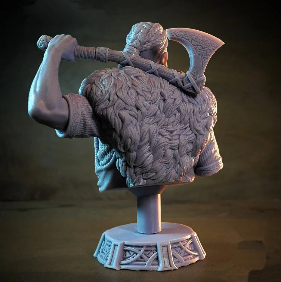 Horned Barbarian with Double-Headed Axe, Resin Model Bust Kit, Fantasy Theme, Unassembled and Unpainted