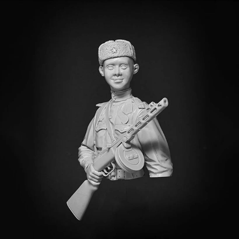 1/10 WWII Soviet Infantryman with Rifle, Resin Model Bust Kit, Unassembled and Unpainted
