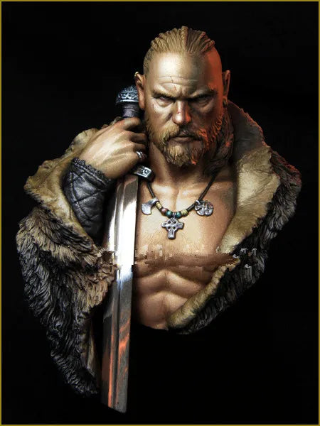 1/10 Medieval Viking Warrior with Braided Beard and Axe, Resin Model Bust Kit, Unassembled and Unpainted