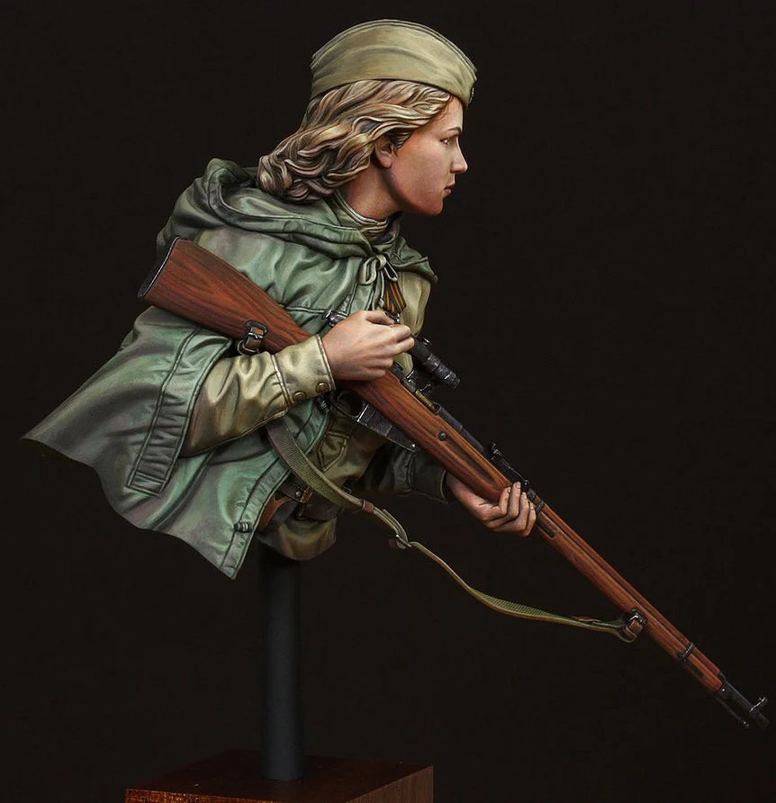 1/10 WWII Soviet Female Soldier, Resin Model Bust Kit, Unassembled and Unpainted
