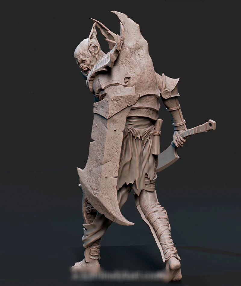 75mm Spiral-Horned Demon with Curved Scimitar, Resin Model Figure Kit, Fantasy Theme, Unassembled and Unpainted