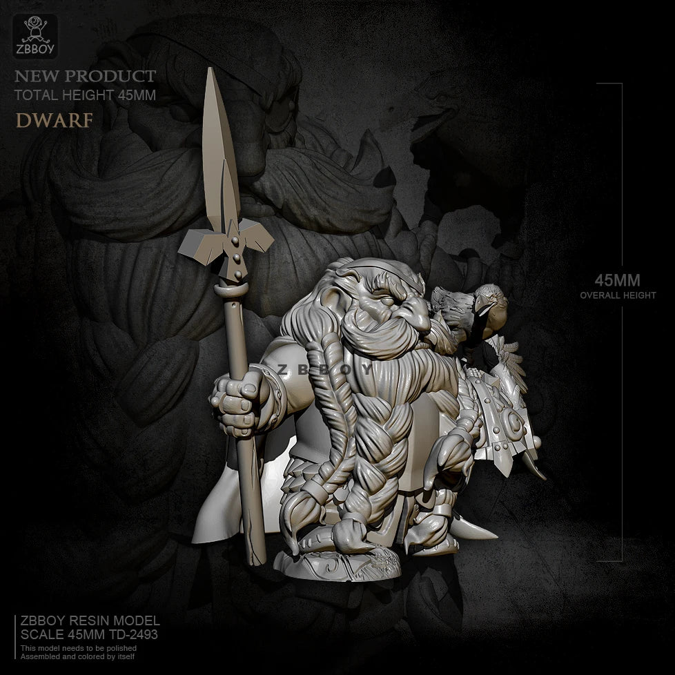 45mm Winged Dwarf Warrior, Resin Model Figure Kit, Fantasy Theme, Unassembled and Unpainted