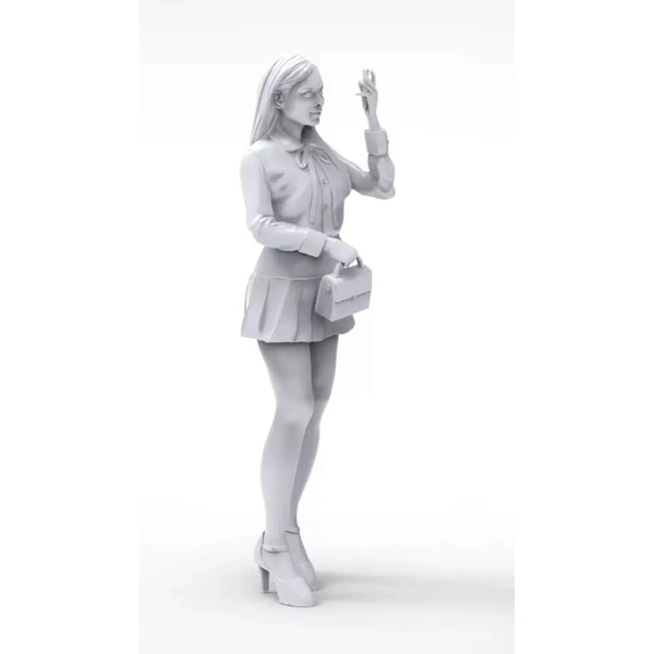 1/35 Modern Woman Waving in Crop Top and Pleated Skirt, Resin Model Figure Kit, Unassembled and Unpainted