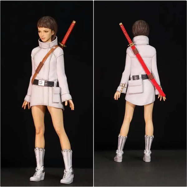 1/20 Warrior Girl in White Uniform with Red Katana, Resin Model Figure Kit, Anime Theme, Unassembled and Unpainted