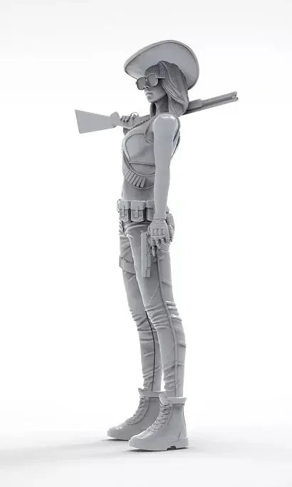 1/20 Female Soldier in Wide-Brimmed Hat with Rifle, Resin Model Figure Kit, Unassembled and Unpainted