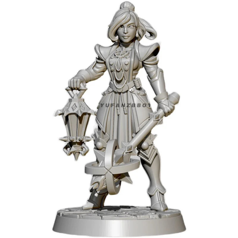 40mm Female Warrior with Mace and Lantern, Resin Model Figure Kit, Fantasy Theme, Unassembled and Unpainted