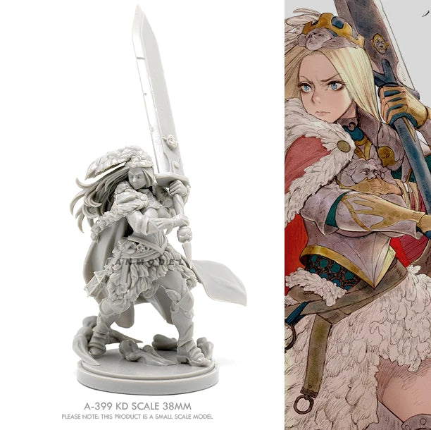 38mm Ornate Female Sorceress Lunging with Sword, Resin Model Figure Kit, Fantasy Theme, Unassembled and Unpainted