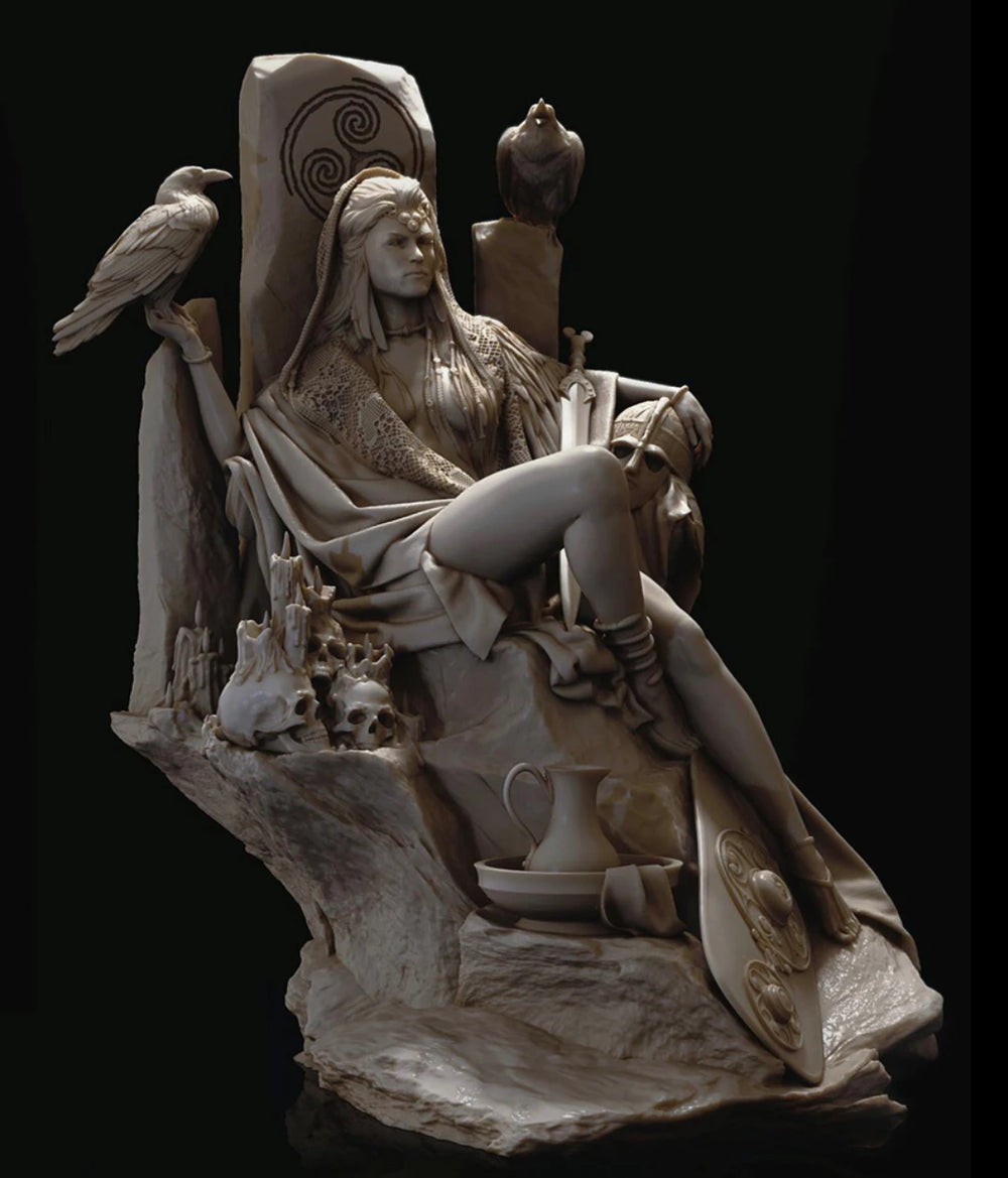 75mm Dark Sorceress with Ravens, Resin Model Figure Kit, Fantasy Theme, Unassembled and Unpainted