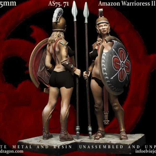 Ancient Amazon Warrior, 2 Figures, Resin Model Figure Kit, Unassembled and Unpainted