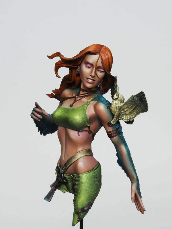 1/10 Red-Haired Warrior with Teal Dragon, Resin Model Bust Kit, Fantasy Theme, Unassembled and Unpainted