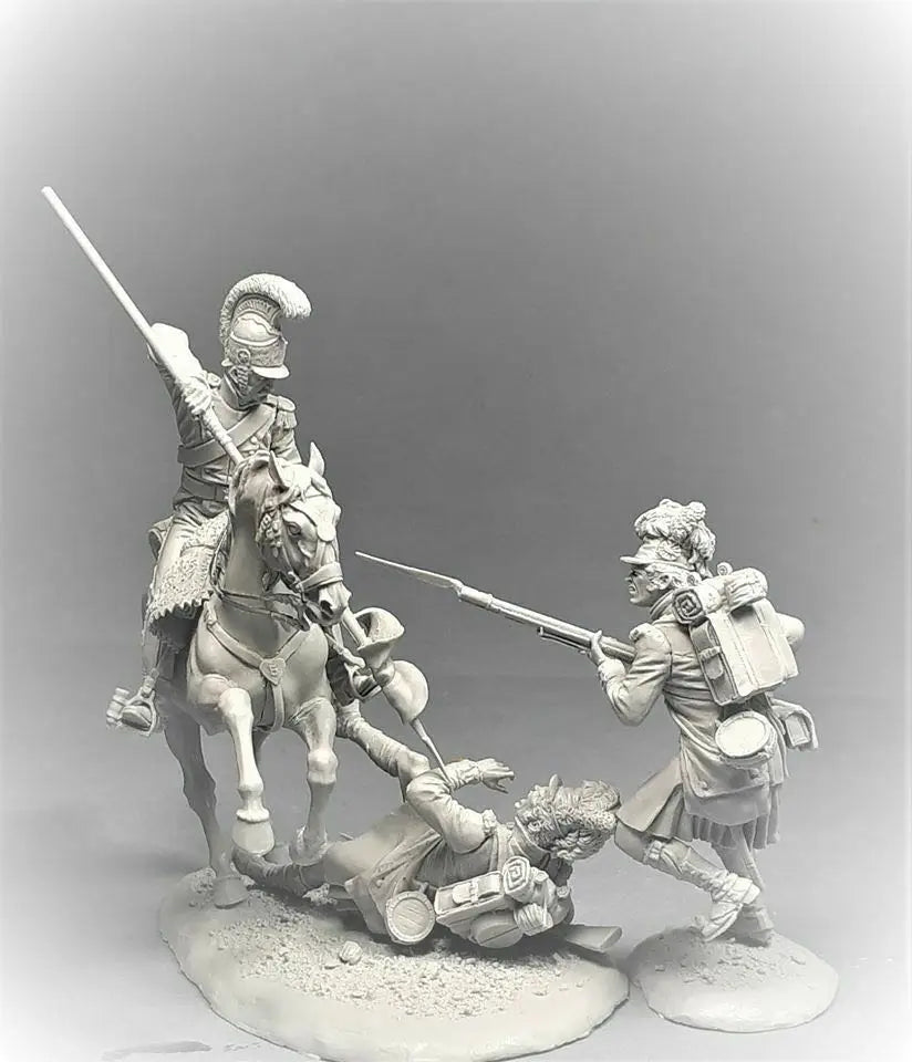 54mm Napoleonic Cavalry & Infantry, 5 Figures, Resin Model Diorama Kit, Unassembled and Unpainted