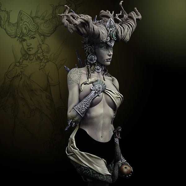 110mm Female Sorceress, Resin Model Bust Kit, Fantasy Theme, Unassembled and Unpainted
