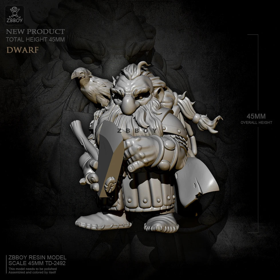 45mm Dwarf Warrior, Resin Model Figure Kit, Fantasy Theme, Unassembled and Unpainted