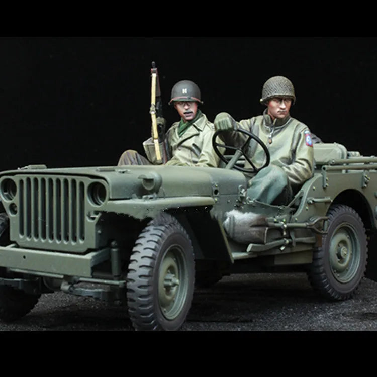 1/35 WWII US Army Jeep, 2 Figures, Resin Model Figure Kit, Unassembled and Unpainted