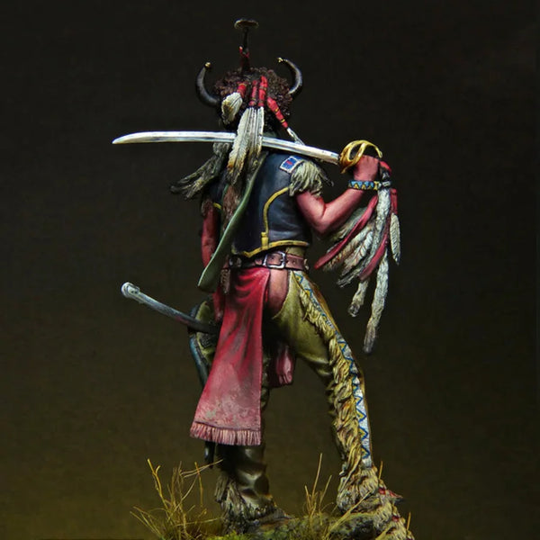 1/24 Red-Garbed Horned Barbarian with Scimitar, Resin Model Figure Kit, Fantasy Theme, Unassembled and Unpainted