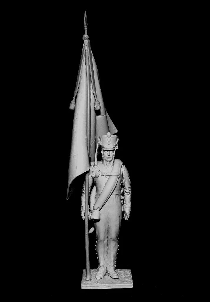 1/32 Napoleonic Officer with Flag, Resin Model Figure Kit, Unassembled and Unpainted