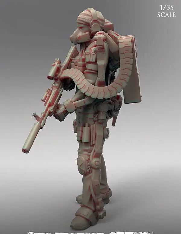 1/35 Modern Exoskeleton Combat Trooper with Equipment Backpack, Resin Model Figure Kit, Unassembled and Unpainted