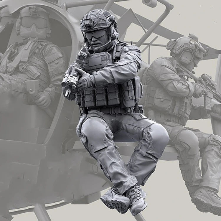 1/35 Modern Tactical Team with Utility Helicopter, 9 Figures, Resin Model Figure Kit, Unassembled and Unpainted
