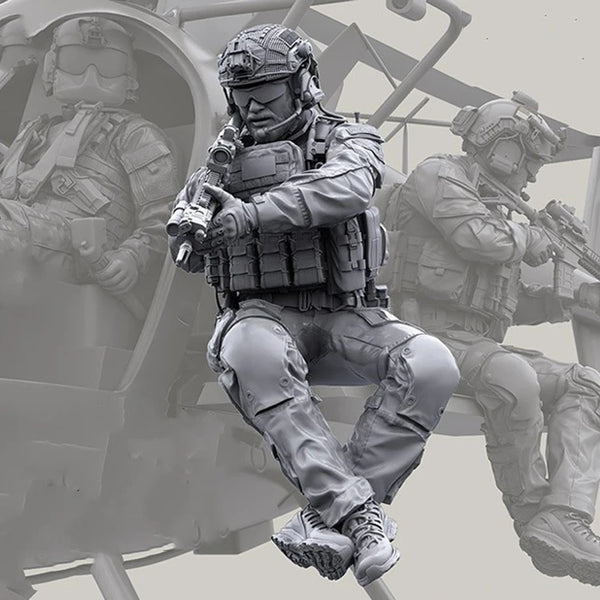 1/35 Modern Tactical Team with Utility Helicopter, 9 Figures, Resin Model Figure Kit, Unassembled and Unpainted