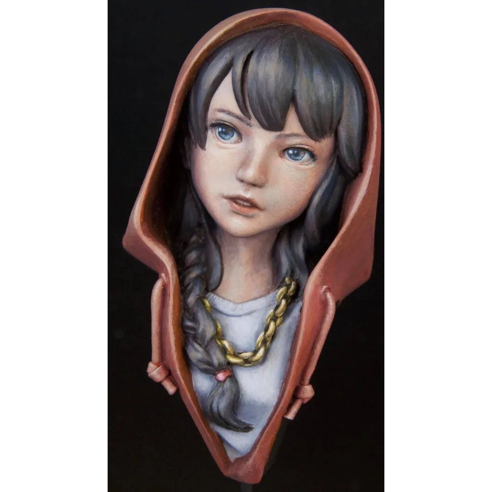 65mm Dark-Haired Anime Girl in Hooded Robe, Resin Model Bust Kit, Anime Theme, Unassembled and Unpainted