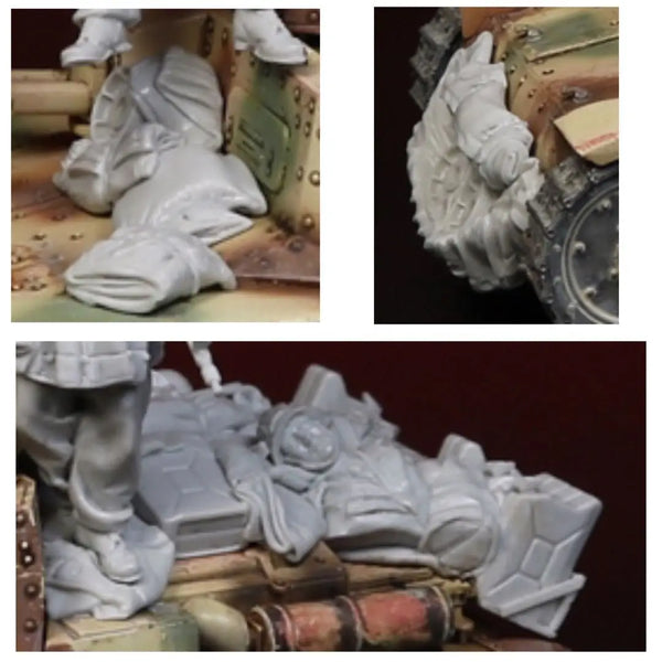 1/35 WWII With Tank and Soldiers, 5 Figures, Resin Model Diorama Kit, Unassembled and Unpainted